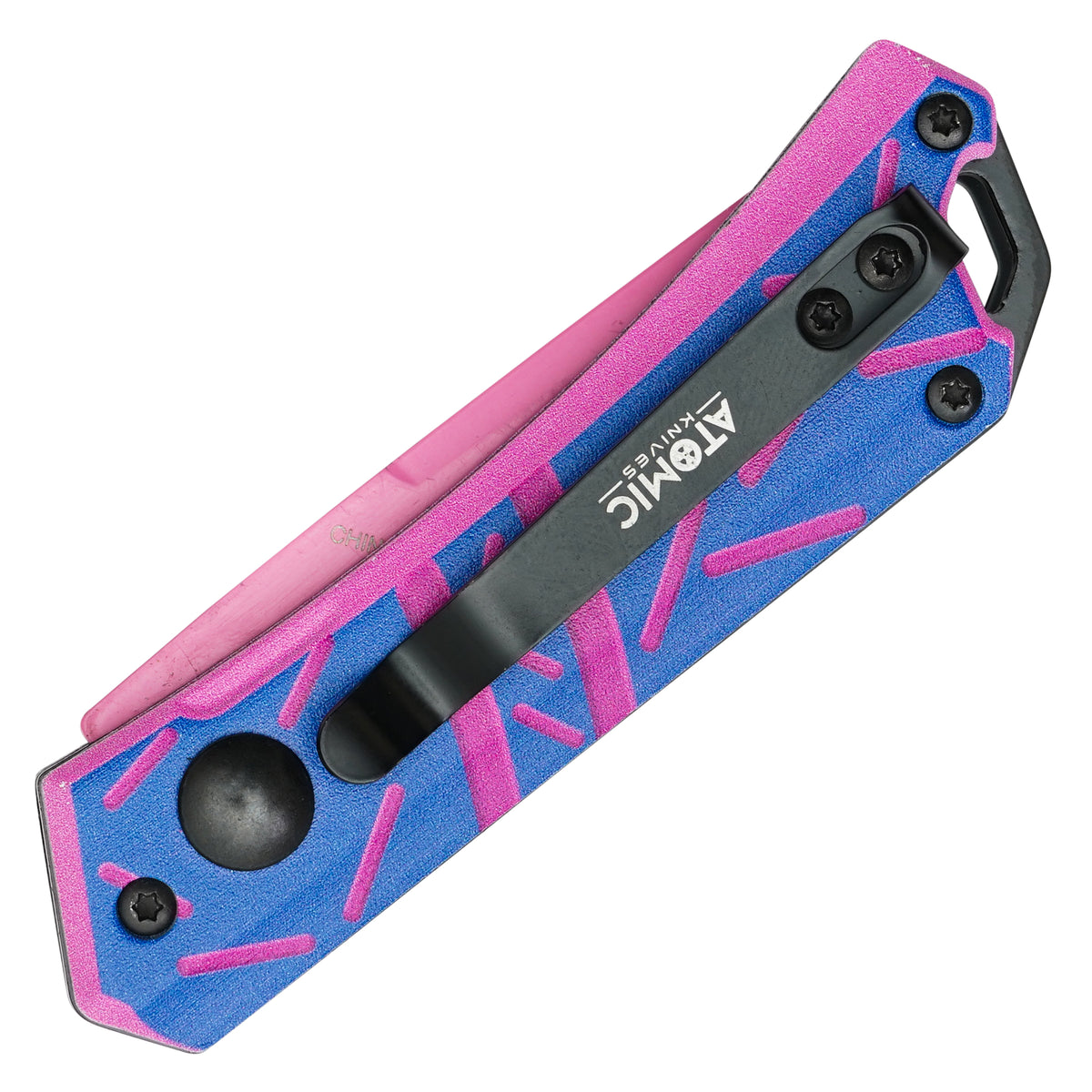 Purple cupcake micro automatic knife blade detail