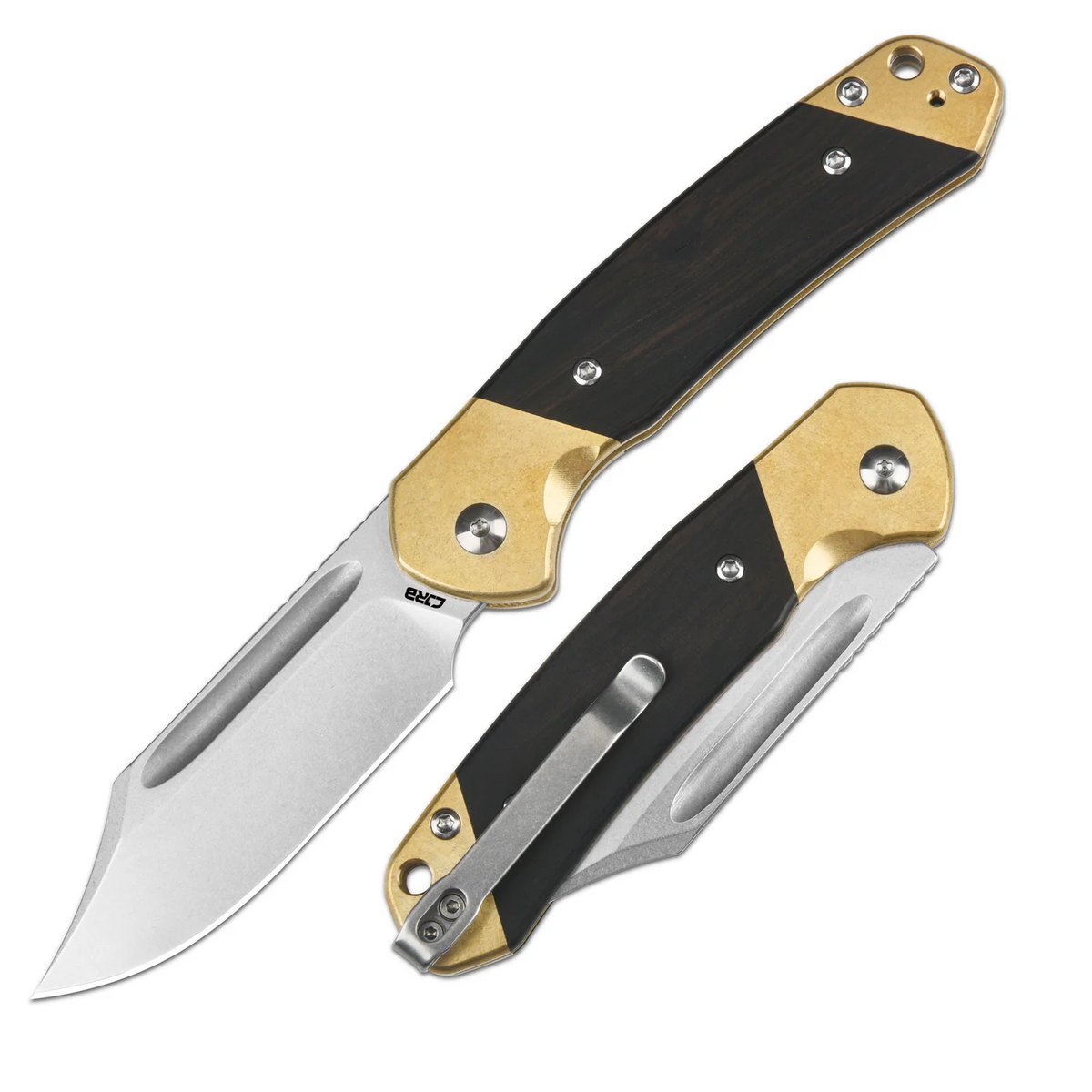 CJRB Bowie Pyrite RPM9 Slip Joint Brass & Wood