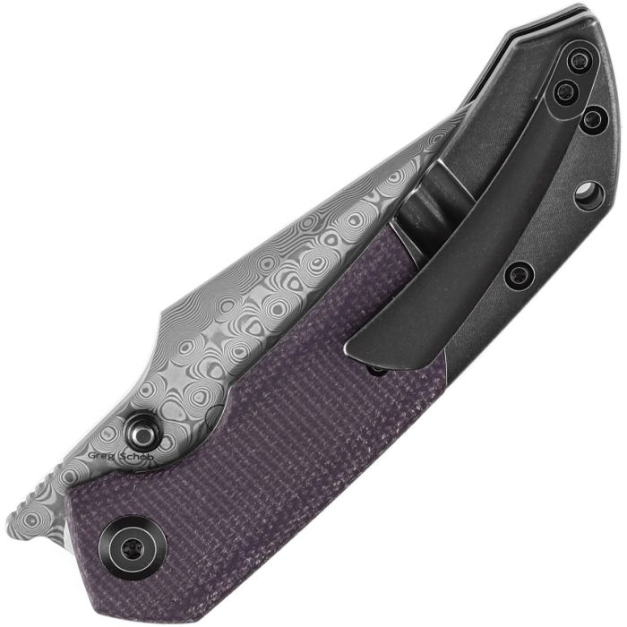 Kansept Fenrir Damascus Purple Micarta Blackwash Titanium