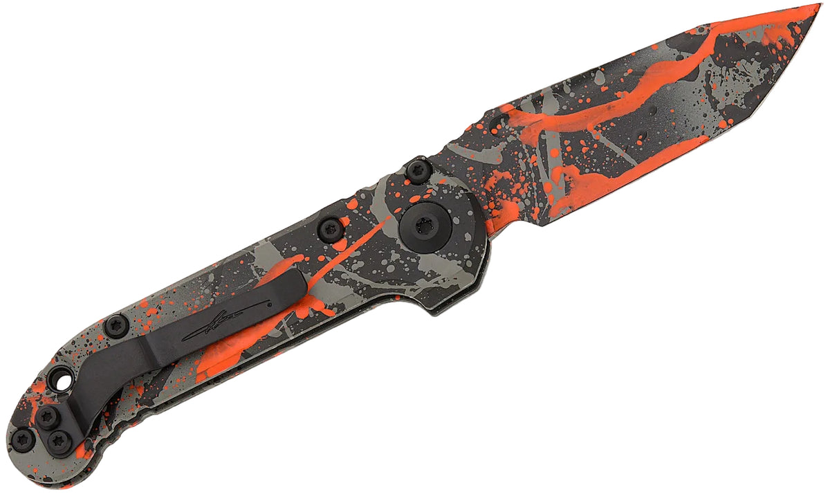 Microtech LUDT Gen III Auto Bull Shark Gray / Black / Orange Splatter
