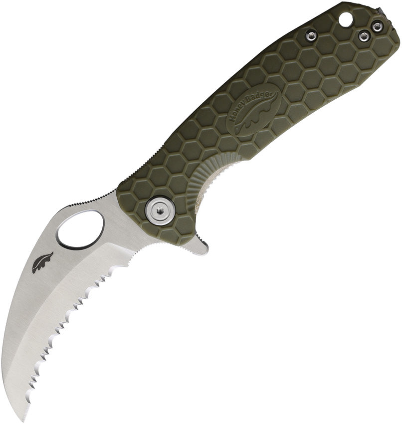 Honey Badger Medium Claw Serrated 8Cr13MoV Green FRN