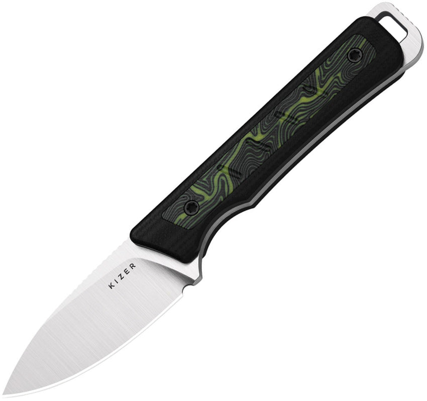 Kizer Whiskey Jack AEB-L Black Green Damascus G10