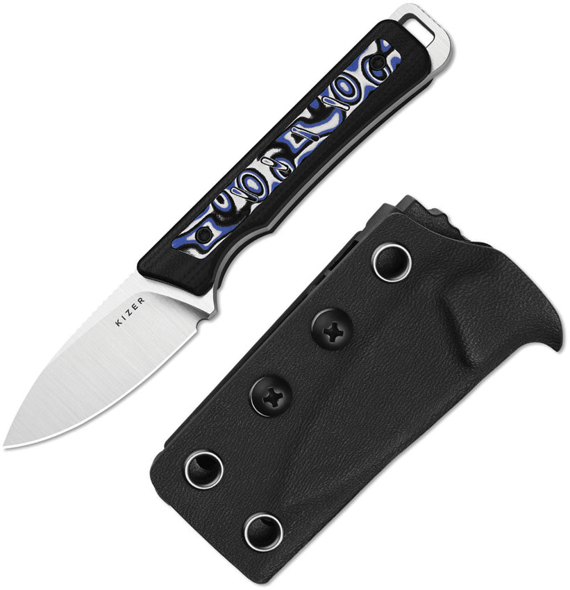 Kizer Whiskey Jack AEB-L Black Blue White G10 Vortex Micarta
