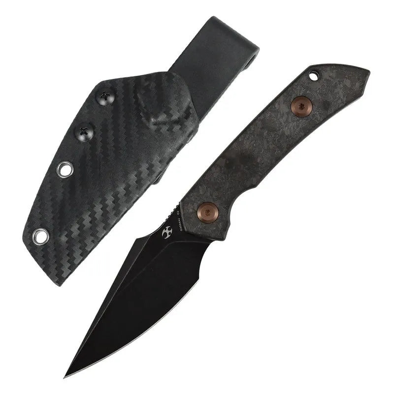 Kansept Fenrir Fixed Blade Black D2 Shredded Carbon Fiber w/Sheath