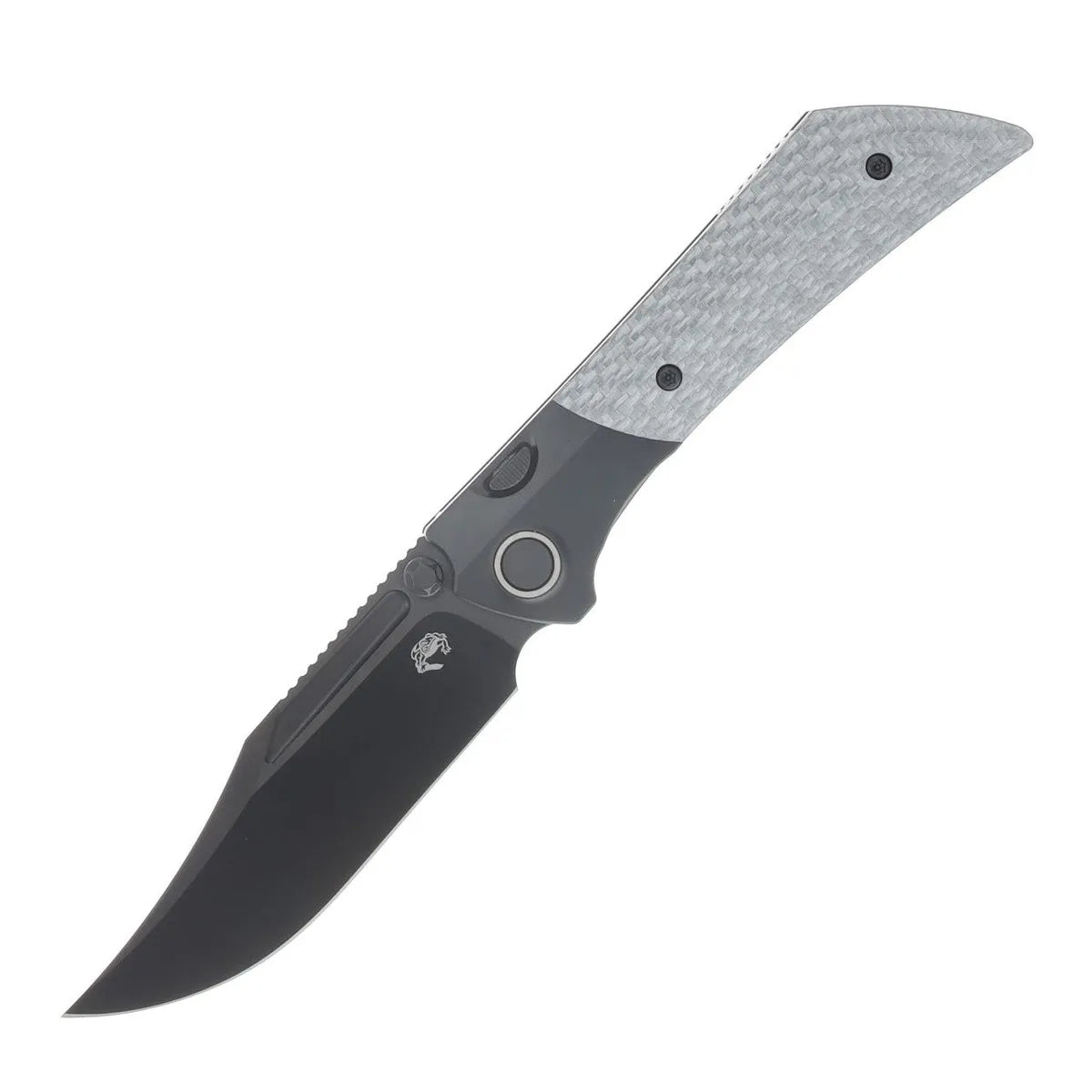 Gecko Customz Knifeworks Dune A7 M390 Belt Satin DLC Silver Twill Carbon Fiber & Titanium