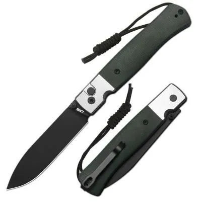 CJRB Glacier Black RPM9 Blade Green Micarta Button Lock