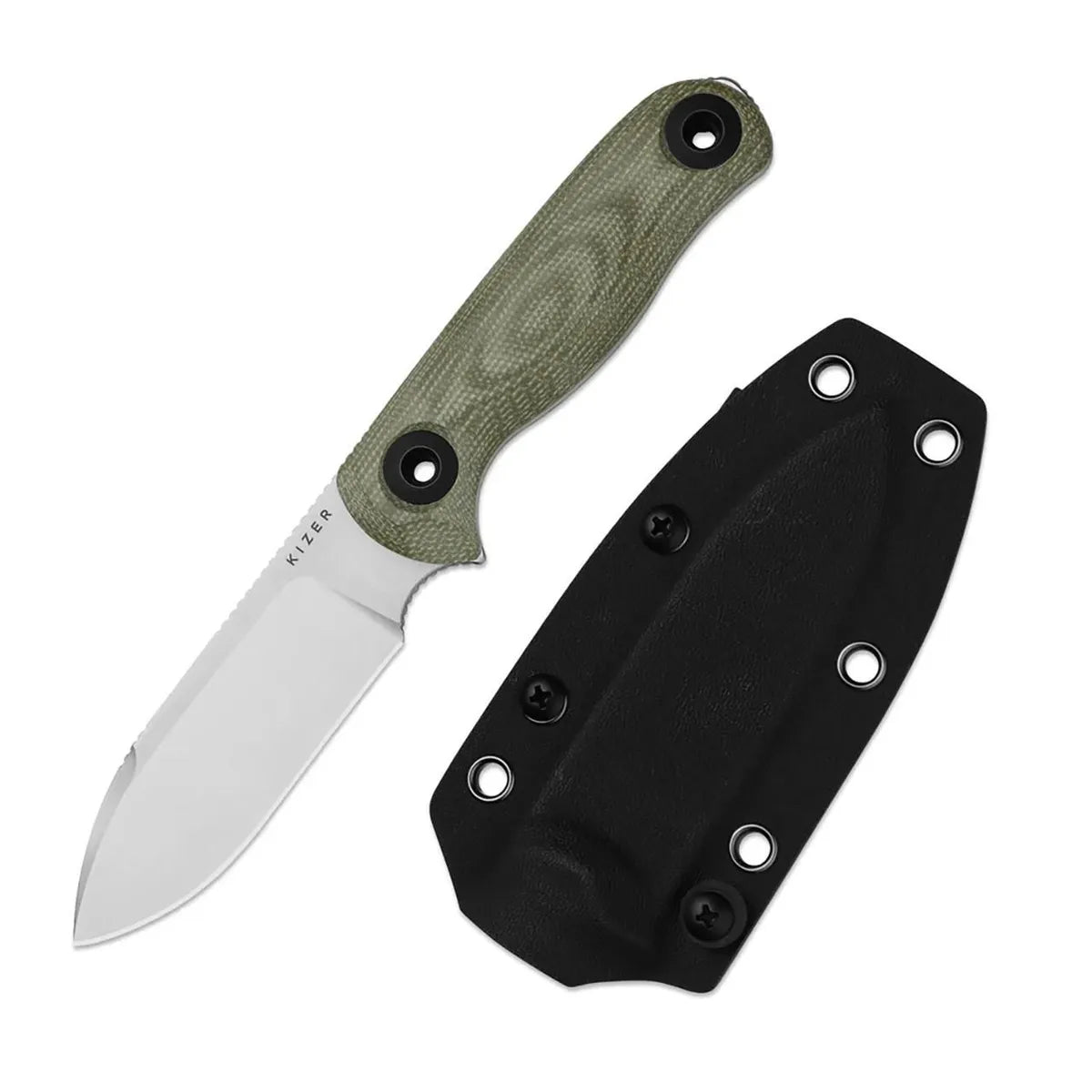 Kizer Drop Bear Fix 3 Fixed Blade 14c28n Stonewashed | Green Micarta - 1101A2