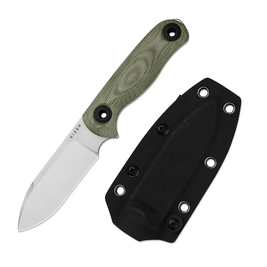 Kizer Drop Bear Fix 3 Fixed Blade 14c28n Stonewashed | Green Micarta - 1101A2