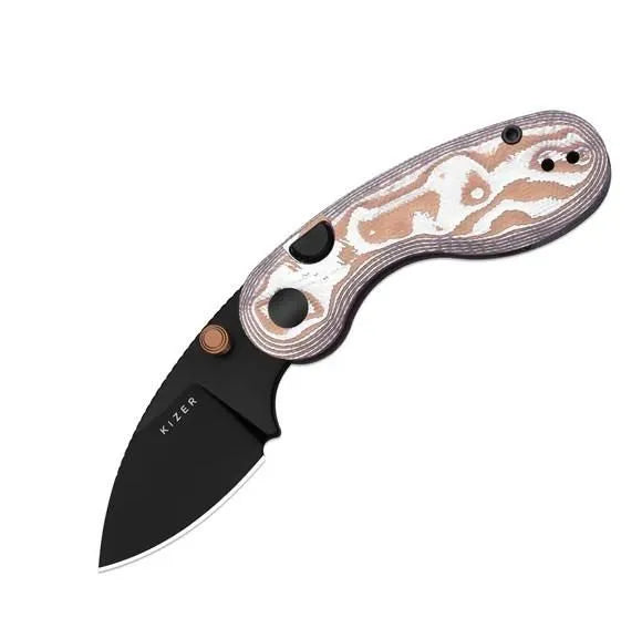 Kizer Microbe 14c28n Orange/Copper Foil G10 Button Lock - V2742A12