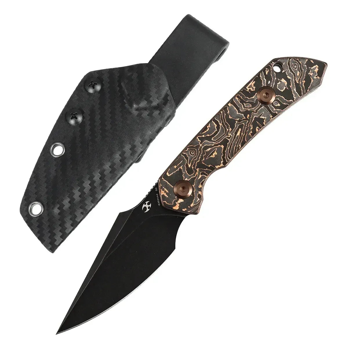 Kansept Fenrir Fixed Blade Copper Carbon Fiber D2 Steel w/Sheath