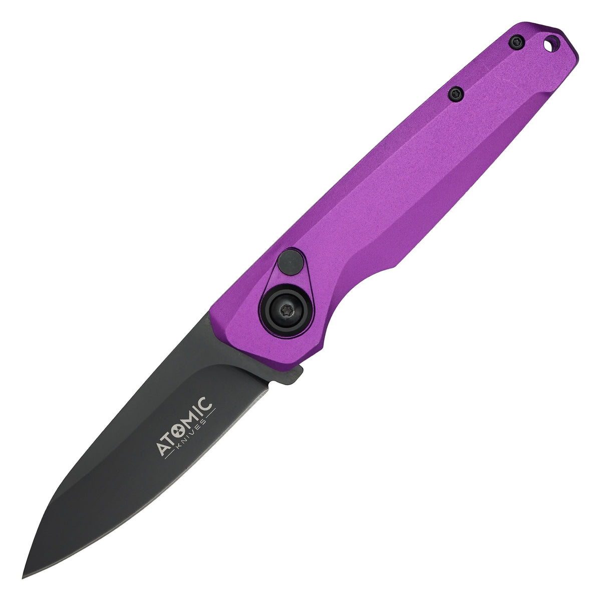 Atomic purple push button automatic knife closed