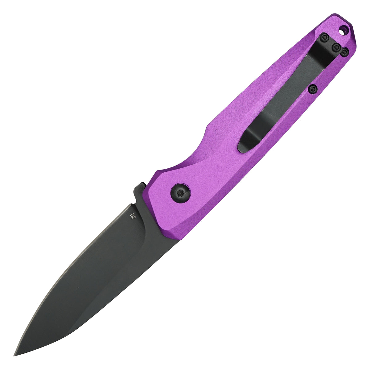 Atomic purple automatic knife handle detail