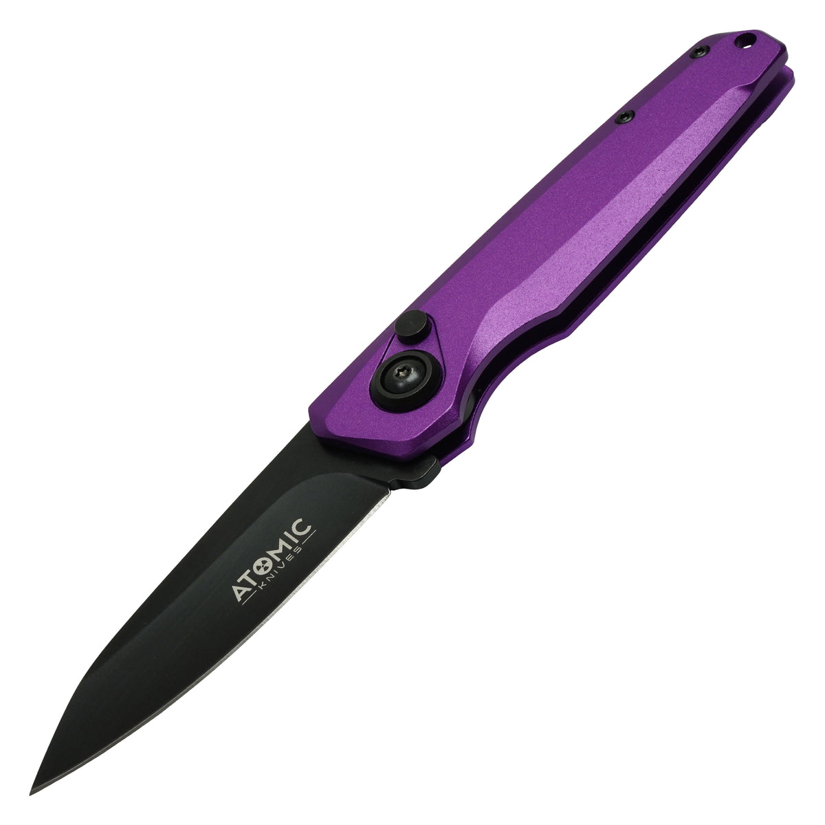 Atomic 7.5 inch purple push button automatic knife