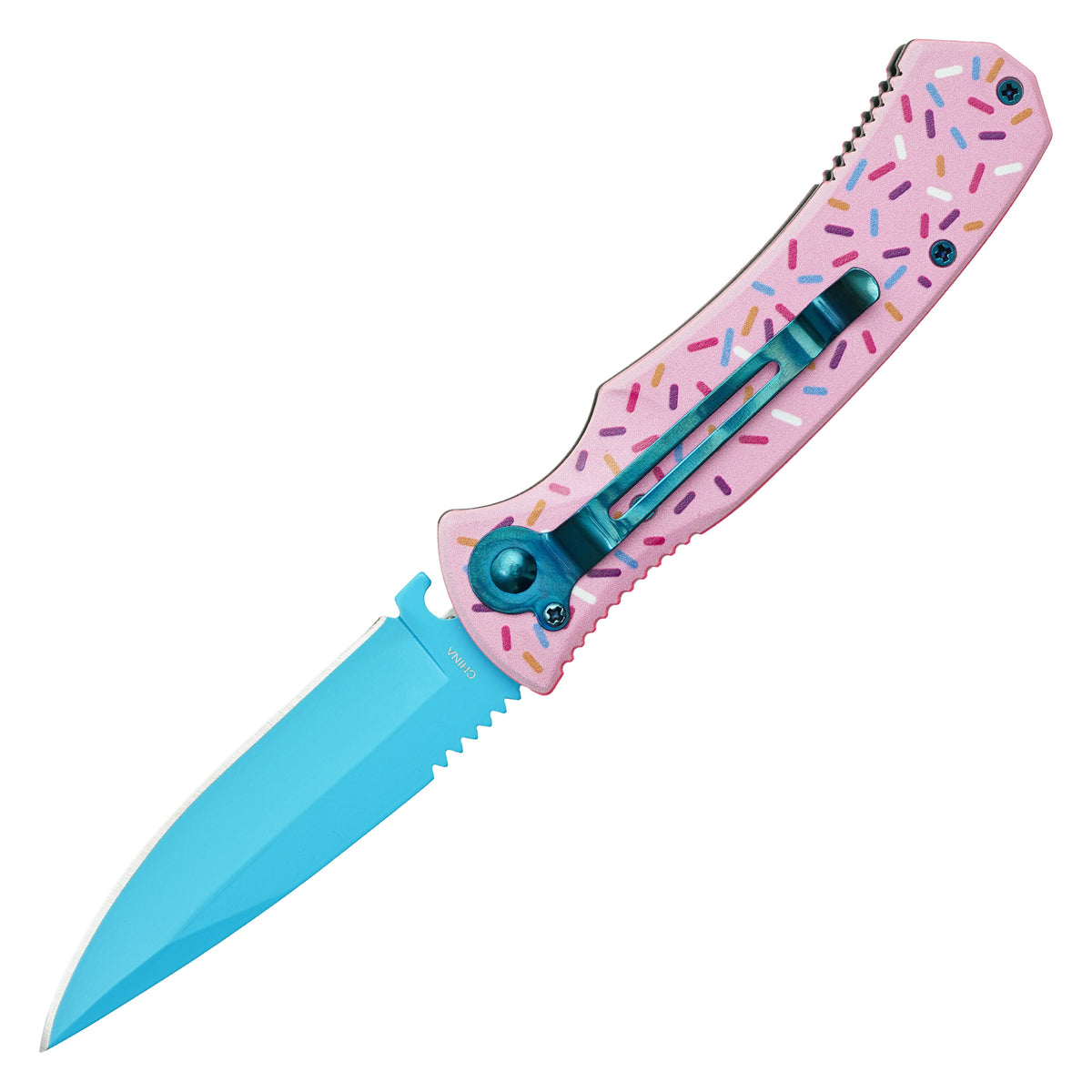 Cupcake sprinkle pink push button automatic knife closed