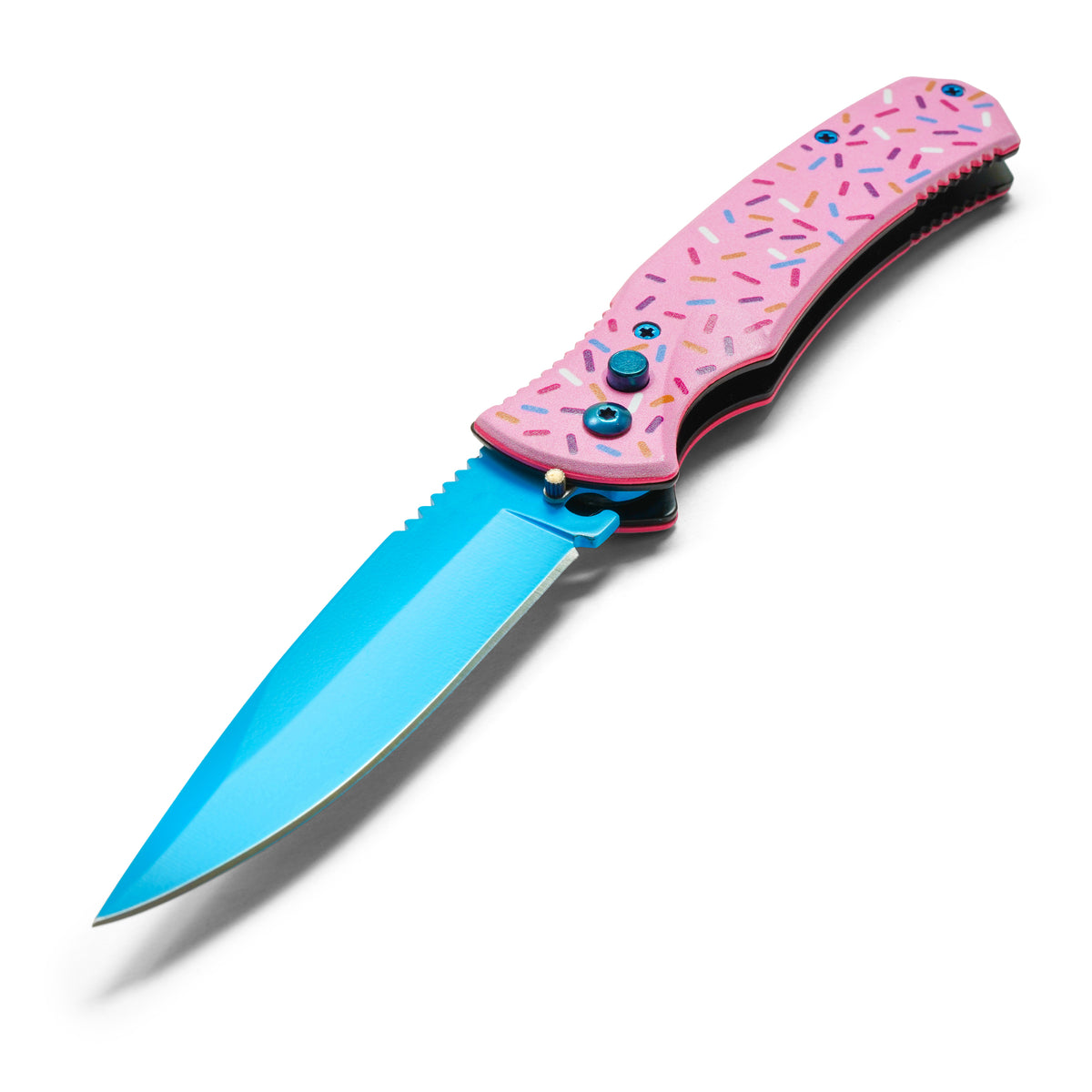 8.25 inch cupcake sprinkle pink aluminum push button automatic knife