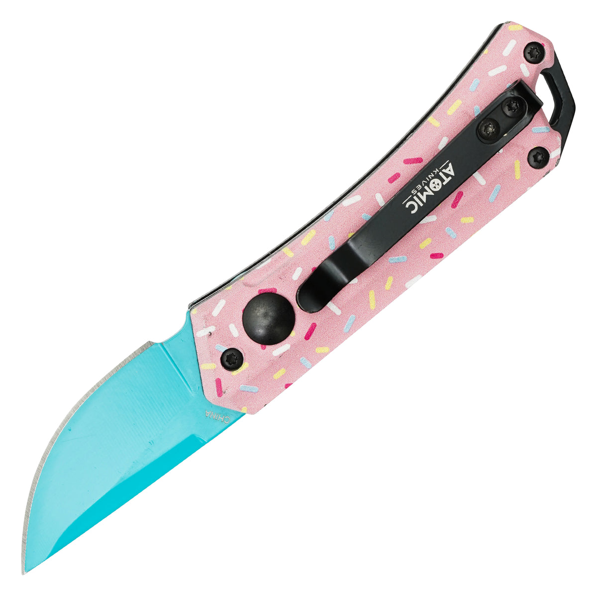Pink cupcake micro automatic knife side view
