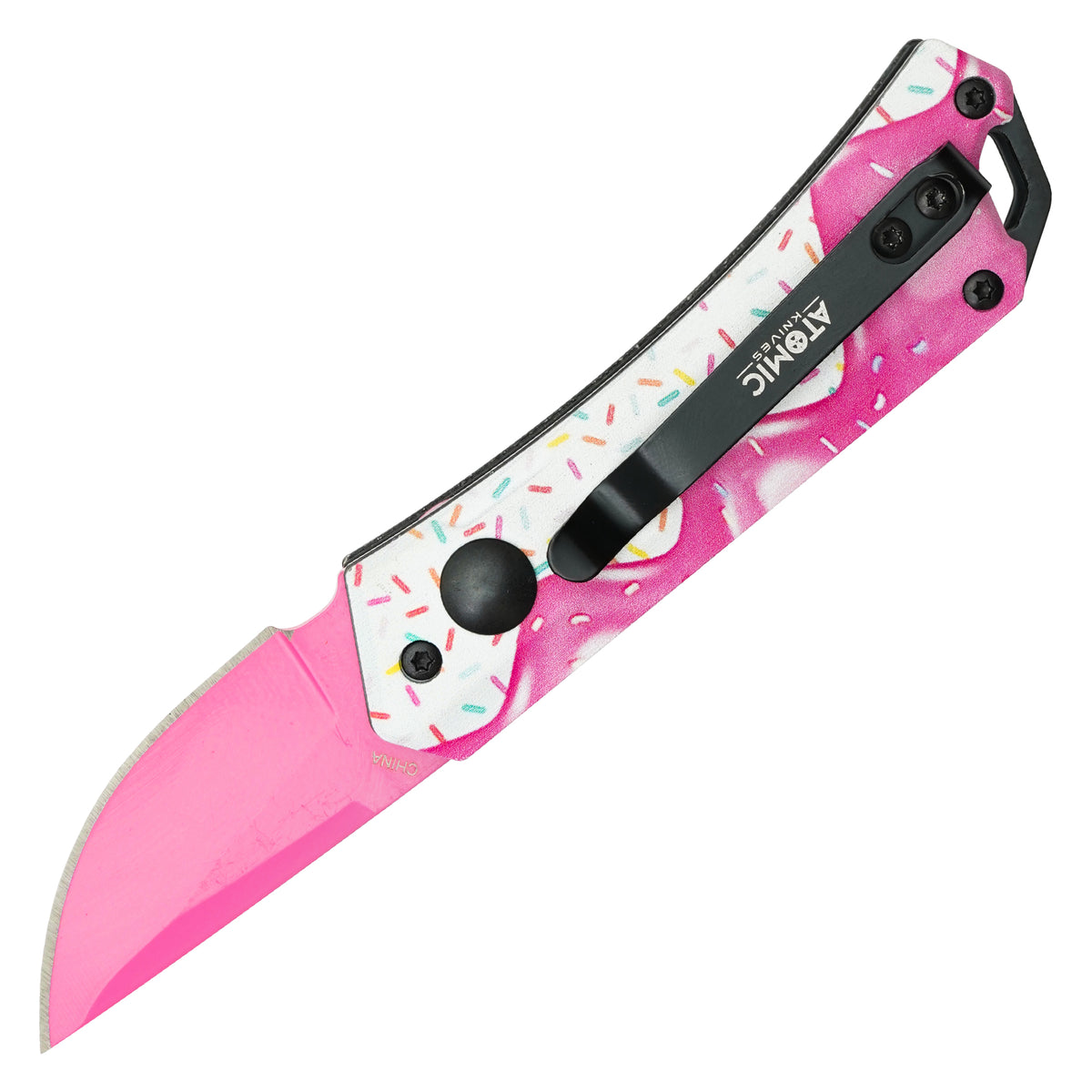 White frosted cupcake micro automatic knife side view