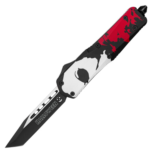 Atomic black bloody print OTF knife with sheath