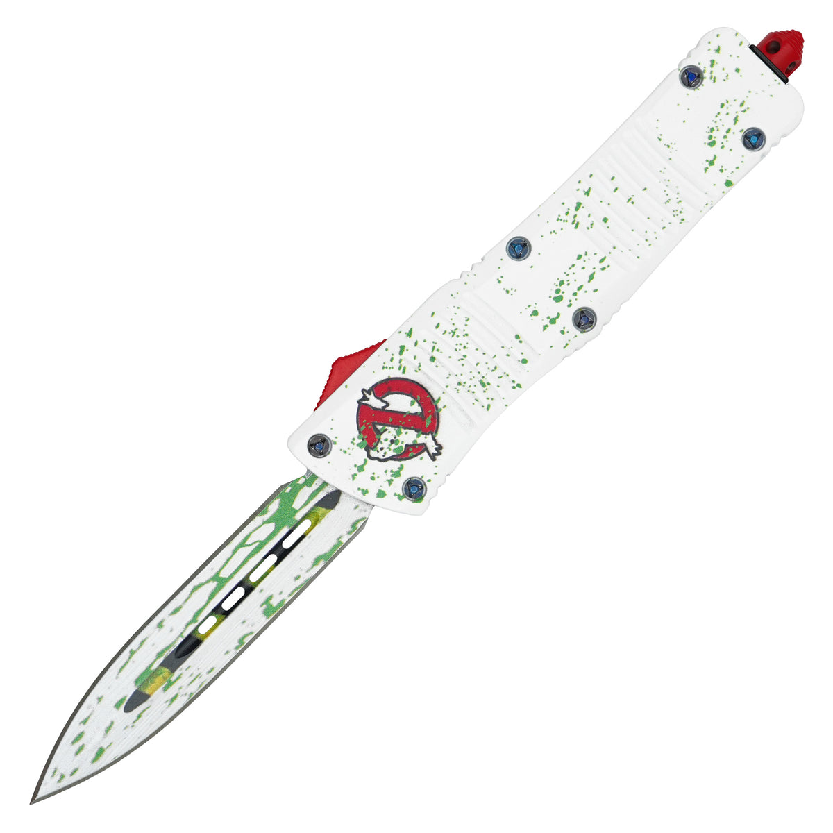 Atomic slime print OTF knife handle detail