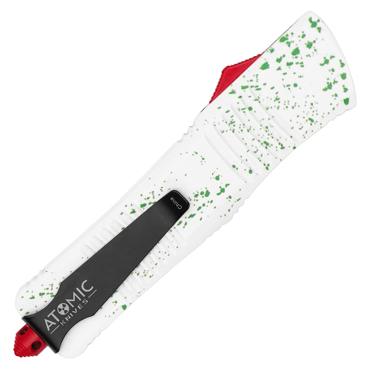 Atomic slime print OTF knife blade deployed