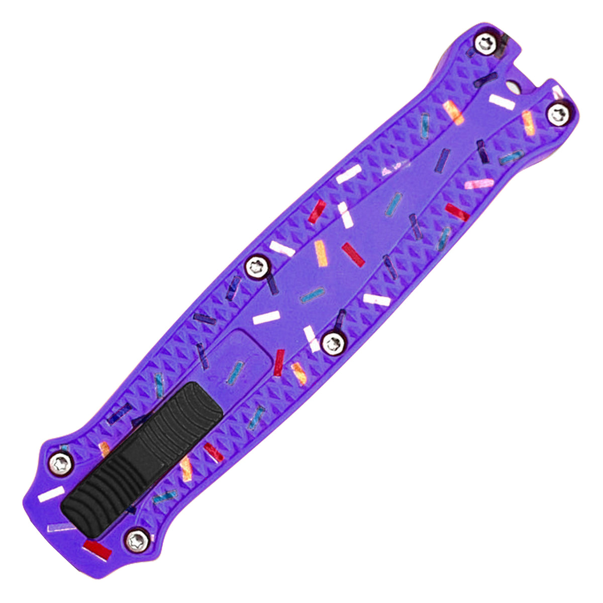 Purple cupcake micro OTF knife with blue blade