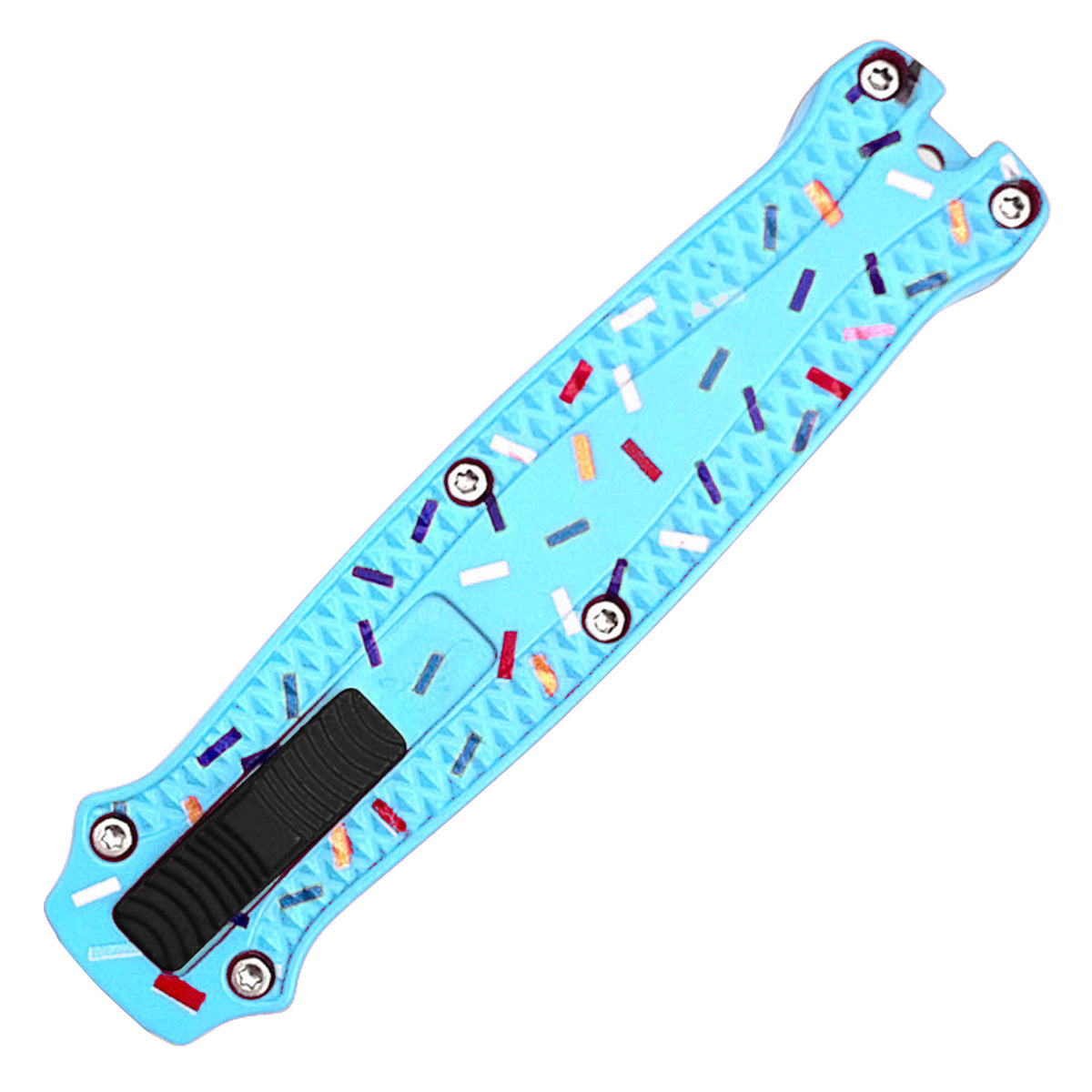 Blue cupcake micro OTF knife with pink blade